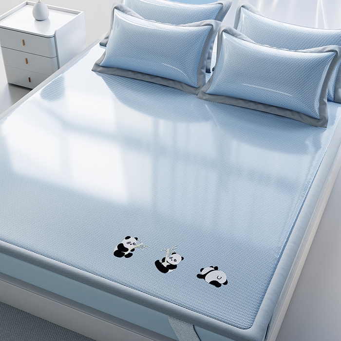 91家纺网 家纺一手货源 找家纺 眠多宝 2025新款冰丝藤席凉席可折叠空调席卡通冰丝席防滑床笠款 天空蓝（床席款）