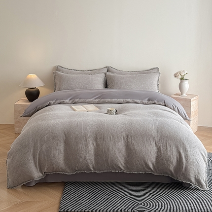 极简 2025新款全棉三层纱提花四件套 西雅图-灰紫