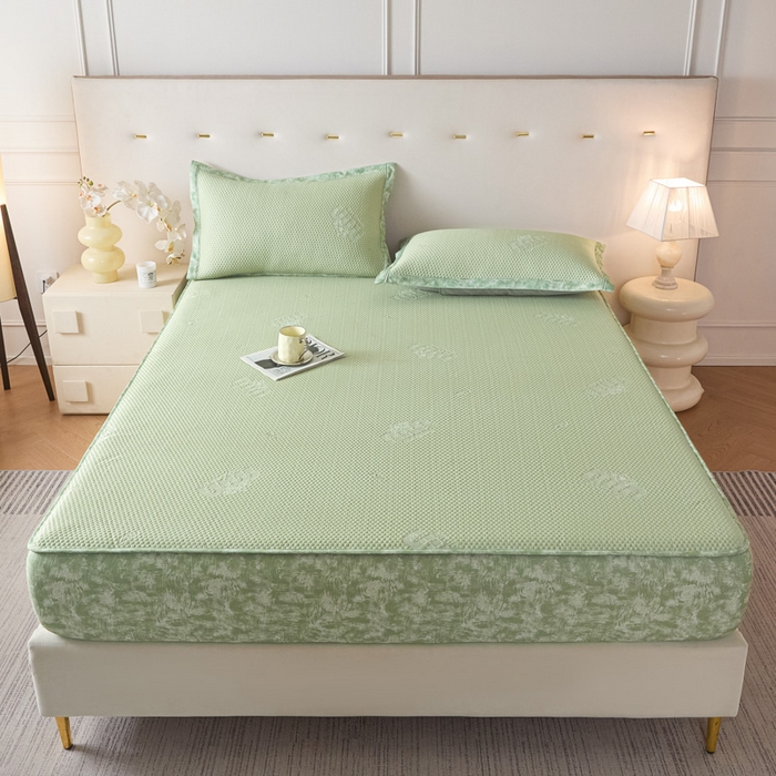 91家纺网 家纺一手货源 找家纺 鑫琪莱 2025新款5D立体雕花凉感豆豆冰丝席凉席席子系列 床笠款-迷你-果绿