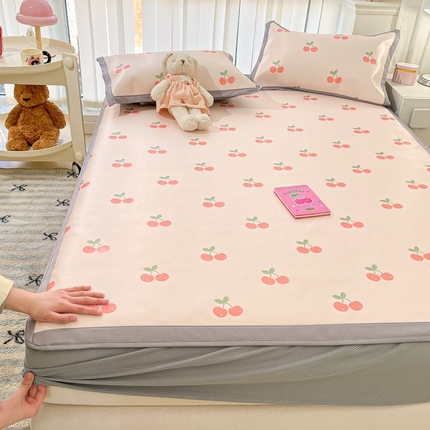 川悦生活2025新款小清新床笠600D立体宽边冰丝席床笠款 床笠星星小樱桃