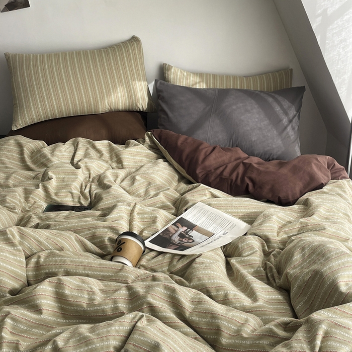 91家纺网 家纺一手货源 找家纺 羋多（原穆琪） 2025新款全棉色织提花人字斜四件套-美拉德系列 美拉德-琥珀绿