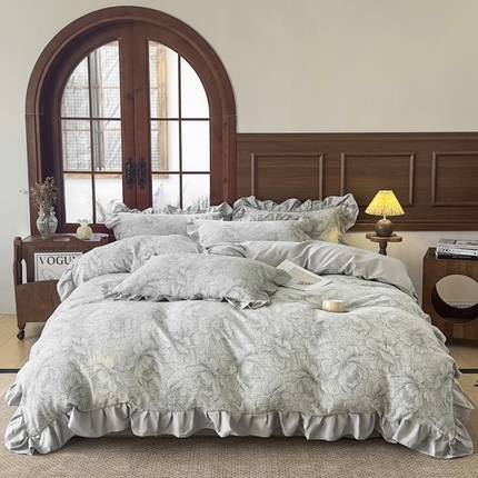 91家纺网 家纺一手货源 找家纺 （总）锦格家纺 2025年春夏新款A类全棉纯棉色织三层纱提花四件套