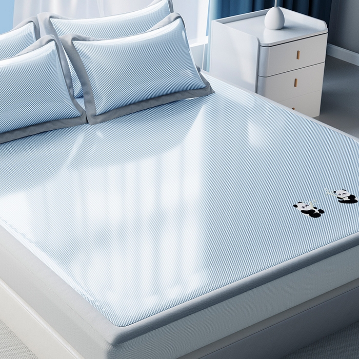 91家纺网 家纺一手货源 找家纺 眠多宝 2025新款冰丝藤席凉席可折叠空调席卡通冰丝席防滑床笠款 幽梦蓝（床笠款）