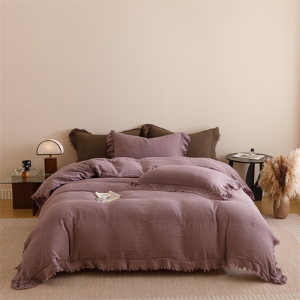 91家纺网 家纺一手货源 找家纺 瑞米家居 2025新款皱皱纱四件套 千黛紫