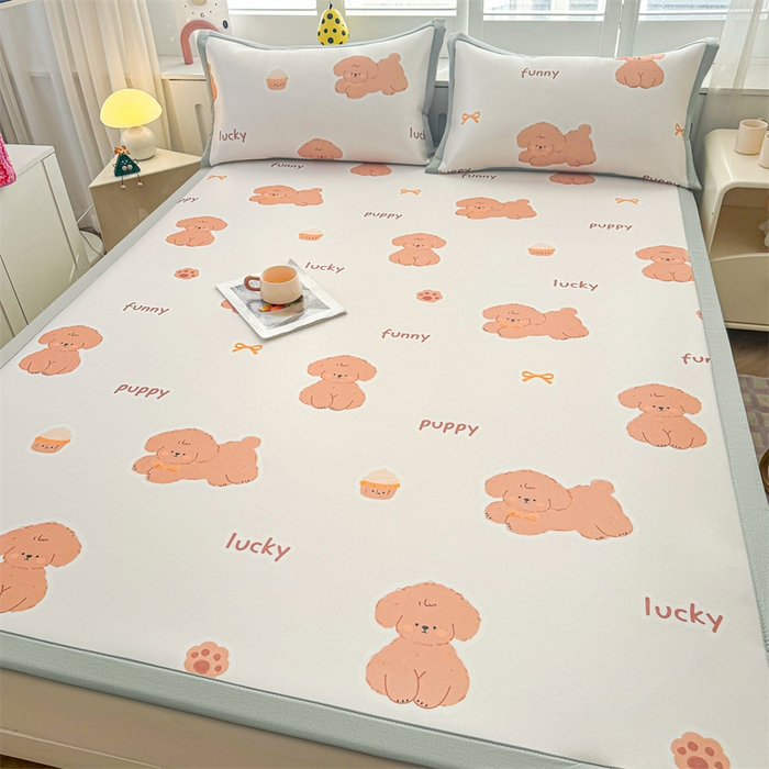 91家纺网 家纺一手货源 找家纺 雯豆2025春夏新款碳光冰丝席三件套A类凉感印花三明治凉席 碳光冰丝席-绑带款-胖嘟嘟