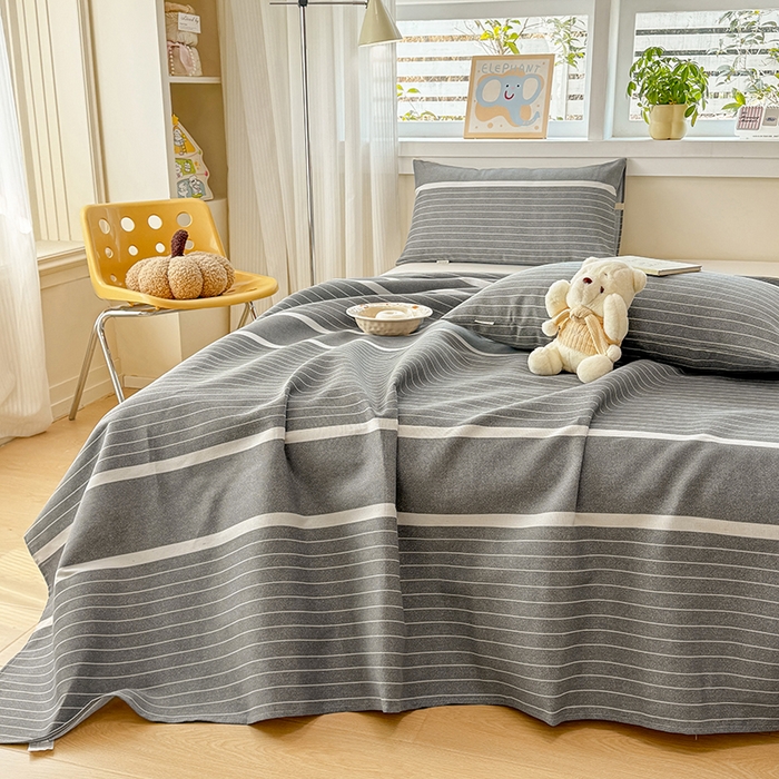 91家纺网 家纺一手货源 找家纺 博弈家纺   2025新款亲肤舒适原棉老粗布床单凉席三件套系列 冷灰