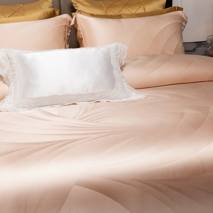 91家纺网 家纺一手货源 找家纺 晋瑞 红顶鹅绒馆 2025真丝天丝大提花四件套 陌上诗粉色