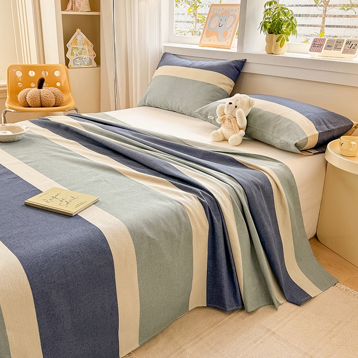 91家纺网 家纺一手货源 找家纺 博弈家纺   2025新款亲肤舒适原棉老粗布床单凉席三件套系列 欢乐时光