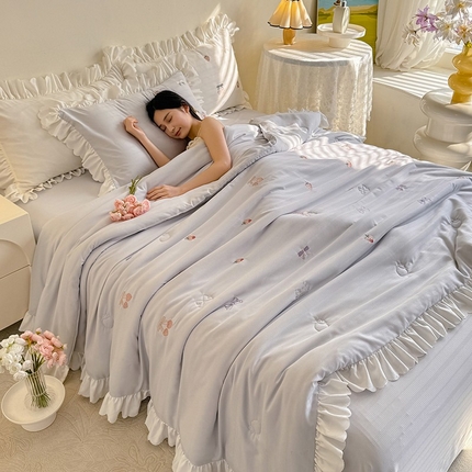 绒世界 绒世界 2025针织提花绣花小清新夏被四件套 草莓-星灰