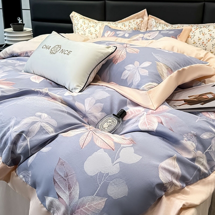 天一阁 2025春夏新款莱赛尔天丝印花四件套 礼盒装【可配床盖款】 春暖花开-蓝