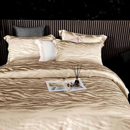 晋瑞 红顶鹅绒馆 2025真丝天丝大提花四件套 丛林密语香槟