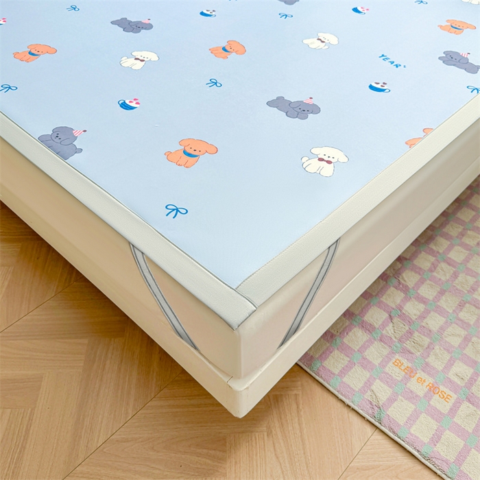 91家纺网 家纺一手货源 找家纺 雯豆2025春夏新款碳光冰丝席三件套A类凉感印花三明治凉席 碳光冰丝席-绑带款-旺财-1