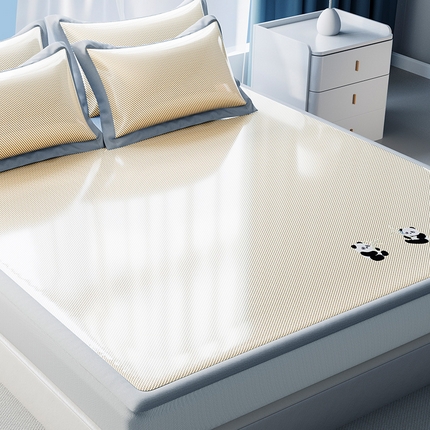 绒 多宝 2025新款冰丝藤席凉席可折叠空调席卡通冰丝席防滑床笠款 柠檬黄（床笠款）