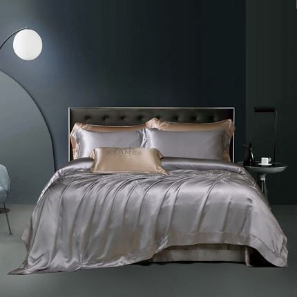 晋瑞 红顶鹅绒馆 2025真丝天丝大提花四件套 陌上诗灰色