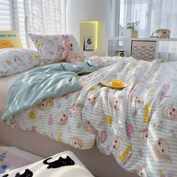 91家纺网 家纺一手货源 找家纺 弗苓家纺 2025新款A类皱皱纱印花夏被 糖小佳