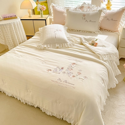 绒世界 绒世界 2025针织提花绣花小清新夏被四件套 童话-奶白