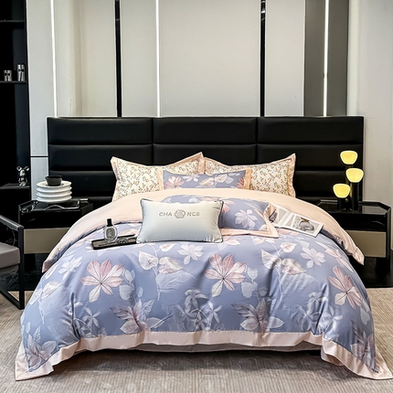 91家纺网 家纺一手货源 找家纺 天一阁 2025春夏新款莱赛尔天丝印花四件套 礼盒装【可配床盖款】 春暖花开-蓝