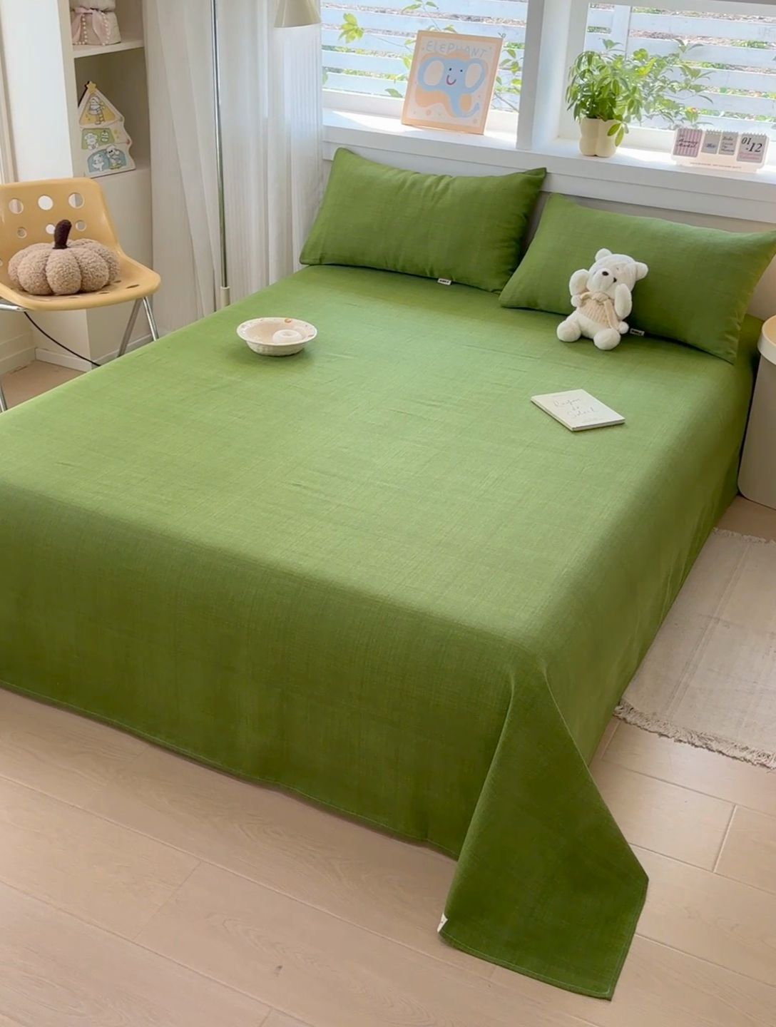 91家纺网 家纺一手货源 找家纺 博弈家纺   2025新款亲肤舒适原棉老粗布床单凉席三件套系列 嫩绿