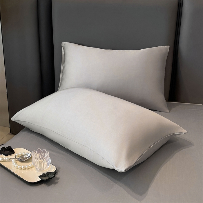 91家纺网 家纺一手货源 找家纺 雯豆天丝夏被纯色拼色A类莱赛尔凉感被子轻奢夏凉被子四件套 洛神珠-轻奢灰