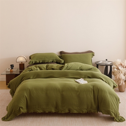 91家纺网 家纺一手货源 找家纺 瑞米家居 2025新款皱皱纱四件套 绿色