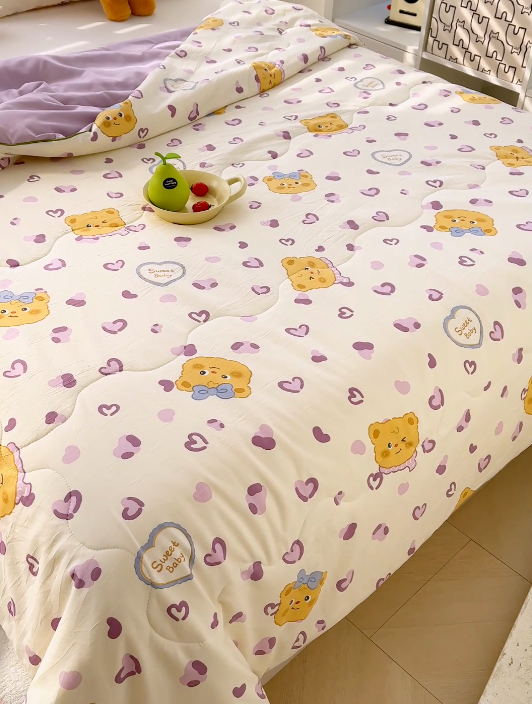 91家纺网 家纺一手货源 找家纺 弗苓家纺 2025新款A类皱皱纱印花夏被 黄油小熊