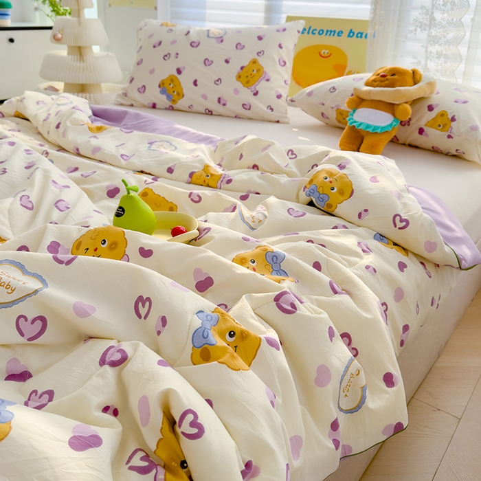 91家纺网 家纺一手货源 找家纺 弗苓家纺 2025新款A类皱皱纱印花夏被 黄油小熊