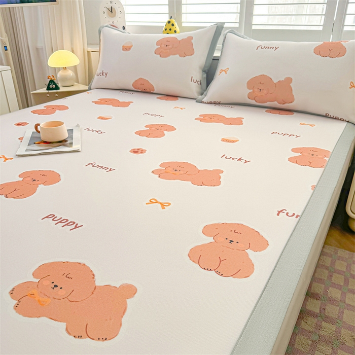 91家纺网 家纺一手货源 找家纺 雯豆2025春夏新款碳光冰丝席三件套A类凉感印花三明治凉席 碳光冰丝席-绑带款-胖嘟嘟