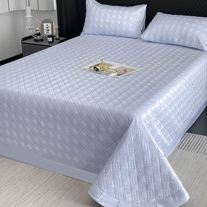 91家纺网 家纺一手货源 找家纺 2025新款A类100支长绒棉夹棉床盖三件套全棉纯棉加厚绗绣床单四季款床上用品 慕蓝