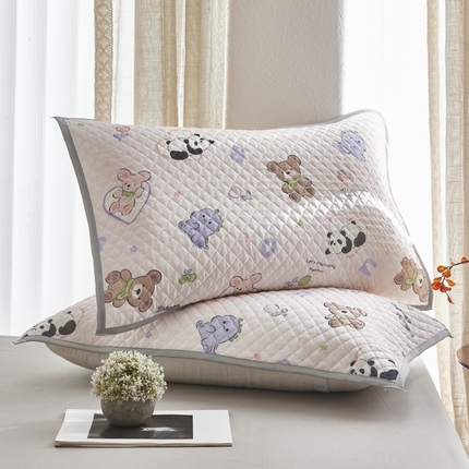 爱港家纺 2025新款夏季凉感丝绗缝夹棉绑带款枕巾 枕头巾 隔汗 隔脏 萌趣派对