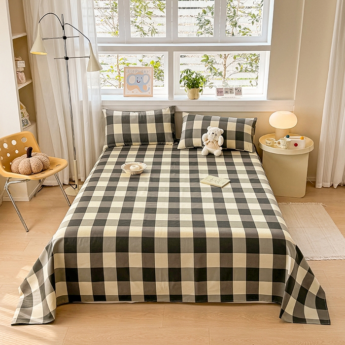 91家纺网 家纺一手货源 找家纺 博弈家纺   2025新款亲肤舒适原棉老粗布床单凉席三件套系列 灰格