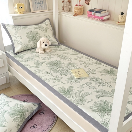 川悦生活2025新款600D立体宽边印花冰丝席学生床 森林丛野-绿