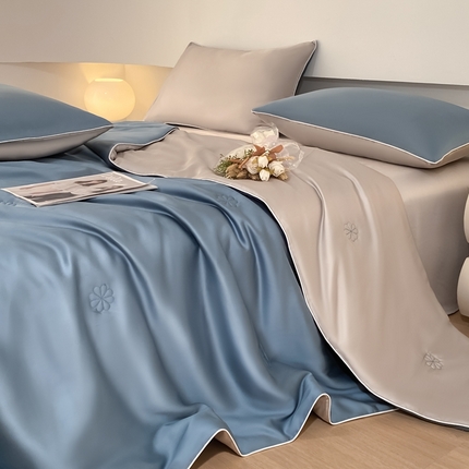 91家纺网 家纺一手货源 找家纺 （总）无界2025新款B类水洗真丝双拼夏被-森蝶