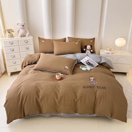 KA家纺 春夏新款A类色织水洗棉四件套 休闲英伦黄黑大格