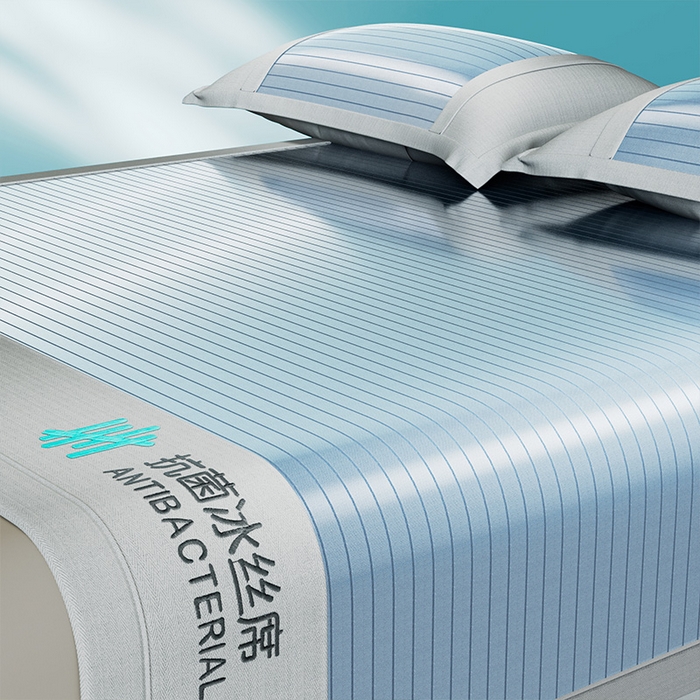 91家纺网 家纺一手货源 找家纺 卡初家居  2025新款A类抗菌冰丝席 席子凉席 抗菌蓝