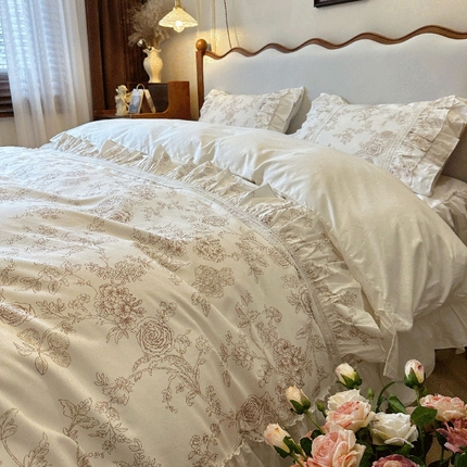 91家纺网 家纺一手货源 找家纺 （总）惯盈家纺2025新款全棉复古蕾丝床裙款四件套南栀系列（含买家秀）