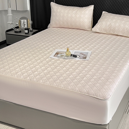 2025新款A类母婴级长绒棉夹棉床笠三件套纯棉全棉加厚席梦思床罩床套四季款保护罩 奶玉