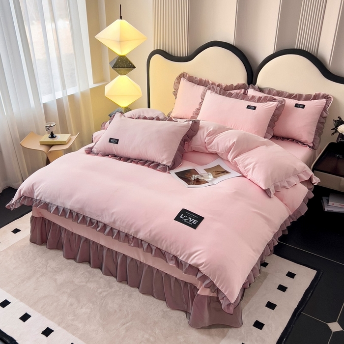 91家纺网 家纺一手货源 找家纺 找底底2025新款云朵棉四件套 淡粉色