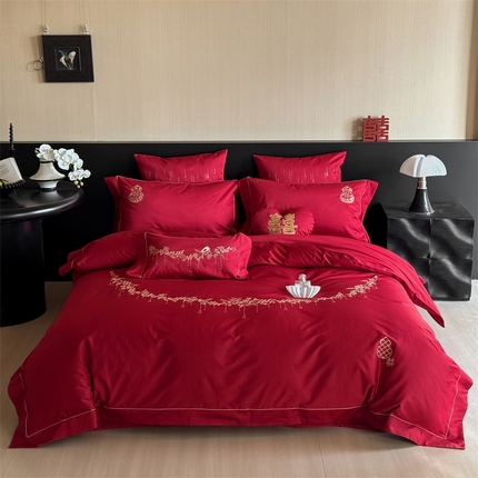 FORTWO  2025新款100S全棉长绒棉婚庆绣花四件套 喜上眉梢