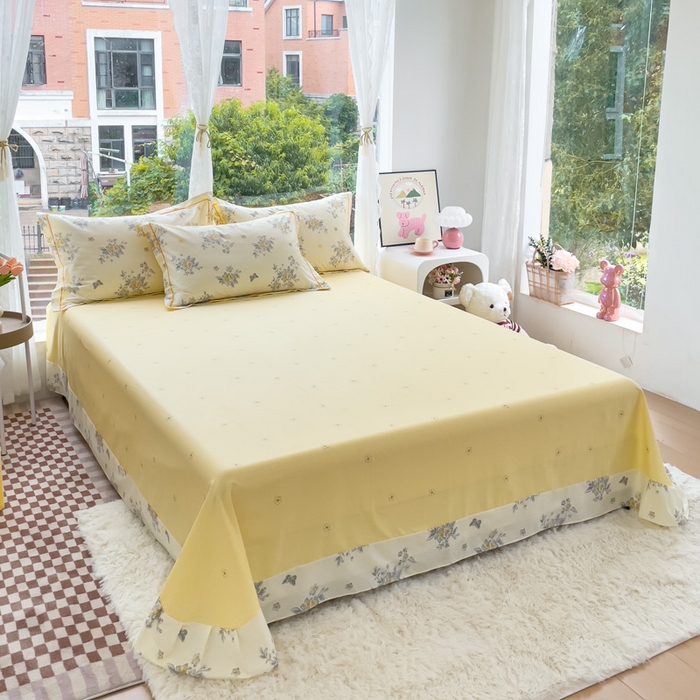 91家纺网 家纺一手货源 找家纺 铭博家纺 2025新款直播热款全棉吊边一字绣工艺款13070印花全棉单床单 清香四溢