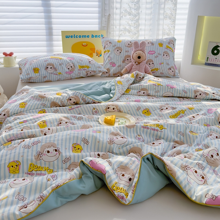 91家纺网 家纺一手货源 找家纺 弗苓家纺 2025新款A类皱皱纱印花夏被 糖小佳