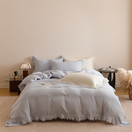 91家纺网 家纺一手货源 找家纺 瑞米家居 2025新款皱皱纱四件套 青春蓝