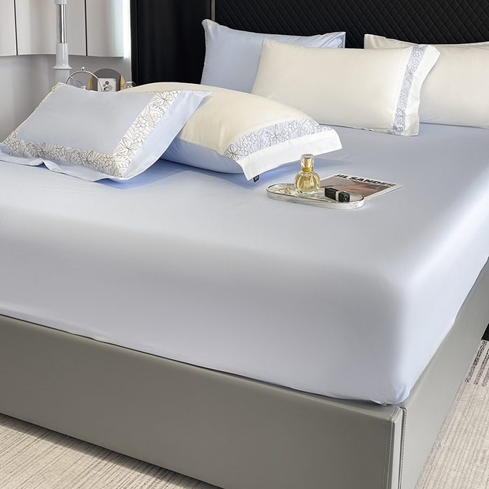 91家纺网 家纺一手货源 找家纺 2025新款轻奢A类母婴级长绒棉全工艺刺绣四件套纯棉全棉高端春夏季爆款床上用品 诺兰-白蓝