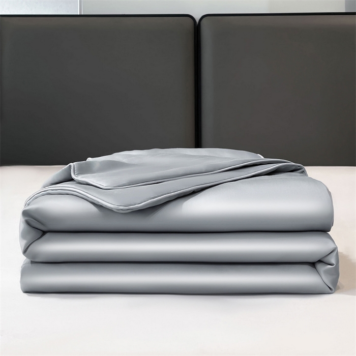 91家纺网 家纺一手货源 找家纺 雯豆天丝夏被纯色拼色A类莱赛尔凉感被子轻奢夏凉被子四件套 洛神珠-浅灰