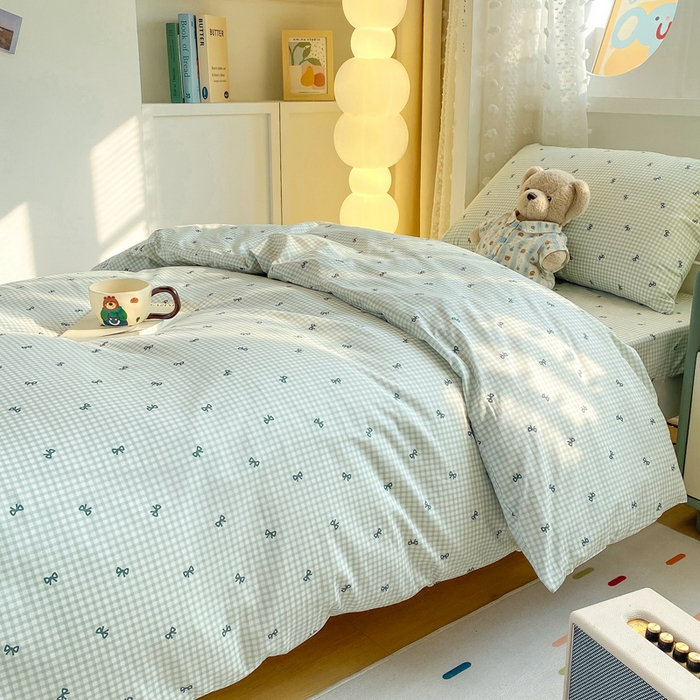 91家纺网 家纺一手货源 找家纺 宅部落 2025新款全棉三件套纯棉学生宿舍上下铺六件套 蝶语-绿