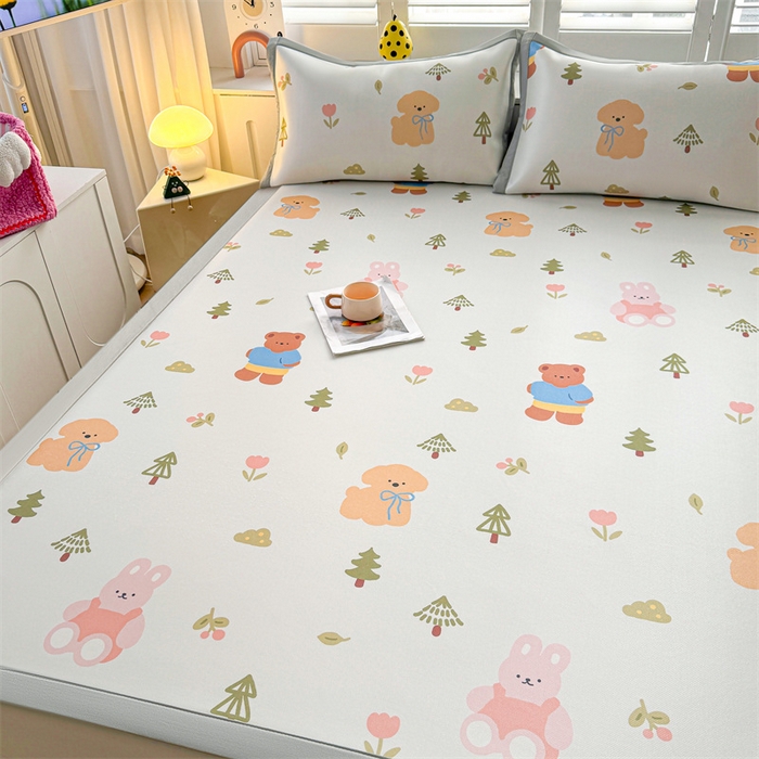 91家纺网 家纺一手货源 找家纺 雯豆2025春夏新款碳光冰丝席三件套A类凉感印花三明治凉席 碳光冰丝席-绑带款-动物乐园