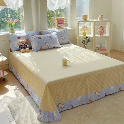 91家纺网 家纺一手货源 找家纺 （总）铭博家纺 2025新款直播热款全棉吊边一字绣工艺款13070印花全棉单床单