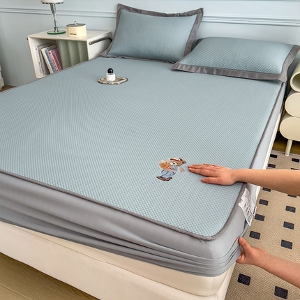 卡初家居  2025新款A类豆豆凉感席席子凉席-多比来了 多比来了-湖蓝(床笠）