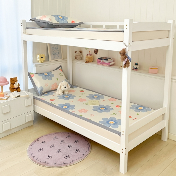 91家纺网 家纺一手货源 找家纺 川悦生活2025新款600D立体宽边印花冰丝席学生床 blue奶花-米白