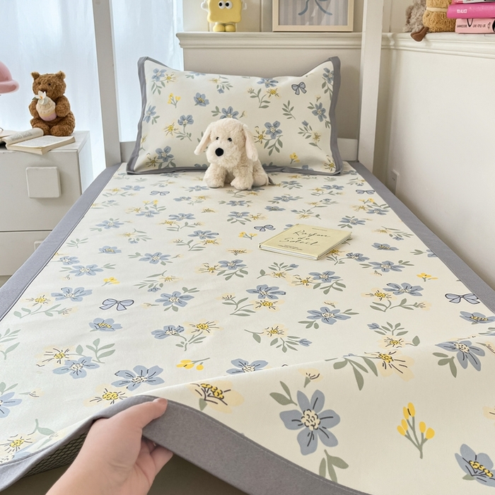 91家纺网 家纺一手货源 找家纺 川悦生活2025新款600D立体宽边印花冰丝席学生床 花月青啬