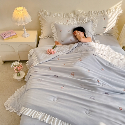 91家纺网 家纺一手货源 找家纺 （总）绒世界 2025针织提花绣花小清新夏被四件套